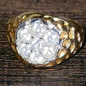 Vintage 18K GE Gold Electroplated CHUNKY TEXTURE Rhinestone Ring Size 7